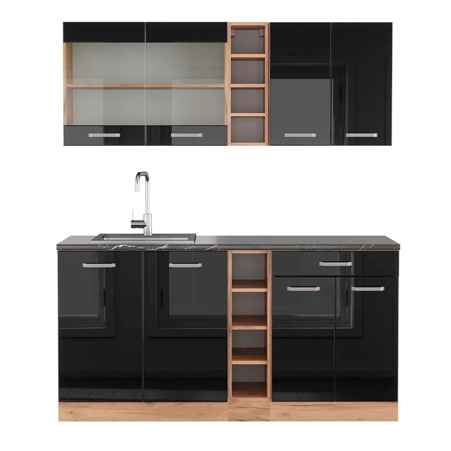 Vicco R-Line Singleküche Schwarz Hochglanz und Goldkraft Eiche mit Anthrazit, Breite: 160 cm - Bild 2