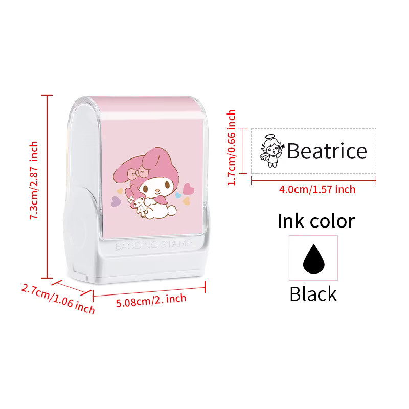 Anpassbarer Namensstempel My Melody von Joytop in Pink für Schule und Büro - Bild 1