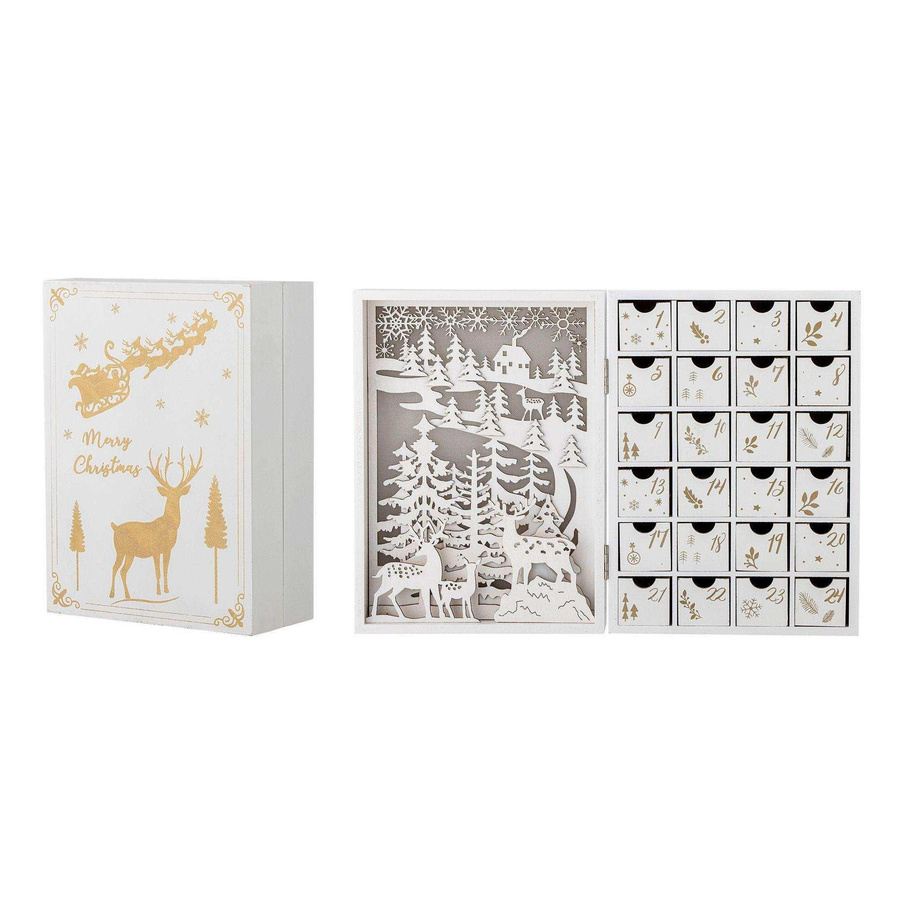 Bloomingville Elimar Adventskalender Tischdeko in Weiß und Gold für Weihnachten - Bild 1