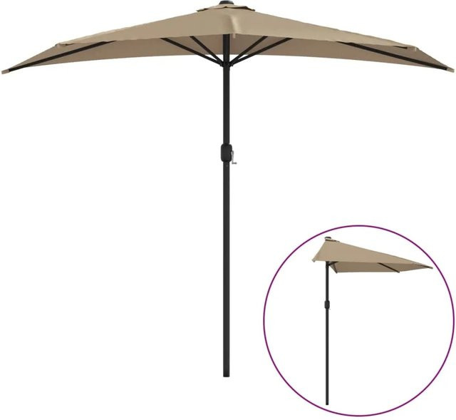 furnicato Balkon-Sonnenschirm Halbrund mit Aluminiummast in Taupe, B: 270 cm, H: 144 cm - Bild 1
