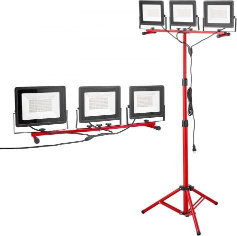 VEVOR LED Baustrahler mit Stativ, 21000 Lumen, IP65 wasserdicht, Arbeitsleuchte mit drei Köpfen und Einzelschalter für Innen- und Außenbereich - Bild 1
