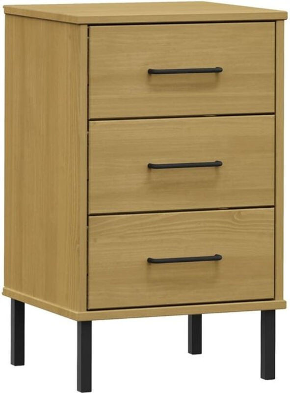 Nachttisch Oslo von Vidaxl aus Kiefer Massivholz und Metall in Braun im Industrial Design, B: 40 cm, T: 35 cm, H: 64,5 cm - Bild 1