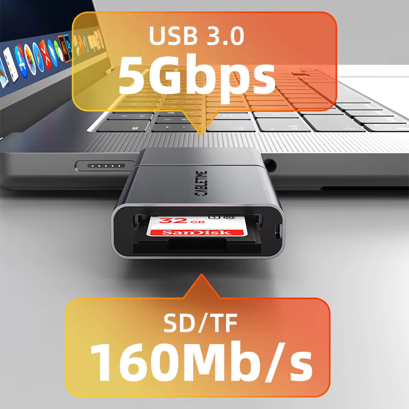 CABLETIME 3 in 1 Kartenleser mit USB 3.0 5 Gbit/s, USB-A und USB-C Anschluss für SD und TF Karten aus Aluminiumlegierung für iPhone und iPad - Bild 4