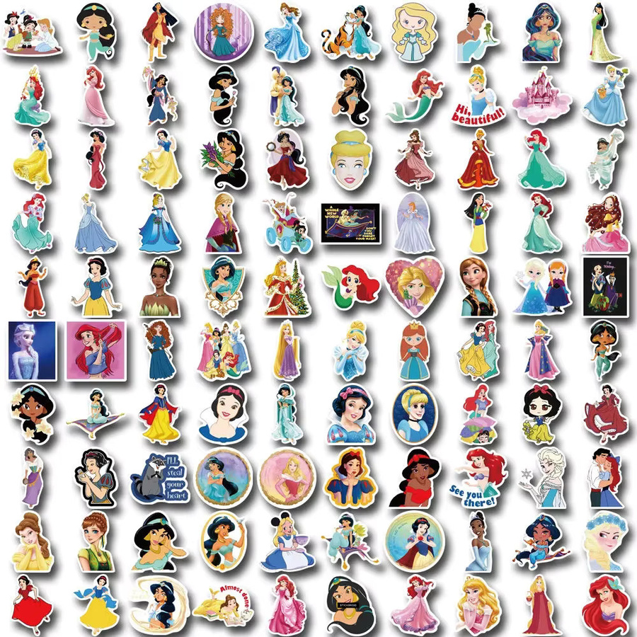 Disney Anime Prinzessin Aufkleber Set mit Elsa, Schneewittchen und Ariel in Multicolour für DIY Skateboard, Gitarre oder Handy - Bild 3