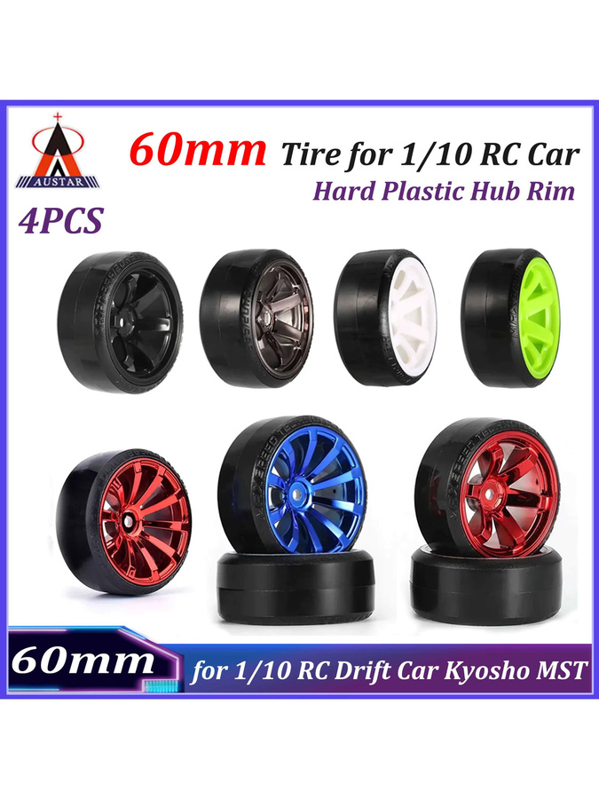 NeebRC RC Auto Reifen, 4-teiliges Set, 1:10, 60mm, Hartplastik, Schwarz - Bild 5