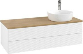 V&B Waschtischunterschrank Antao mit Frontstruktur in Eiche Honig und Weiß lackiert, B/T/H: 120 x 50 x 50 cm - Bild 1