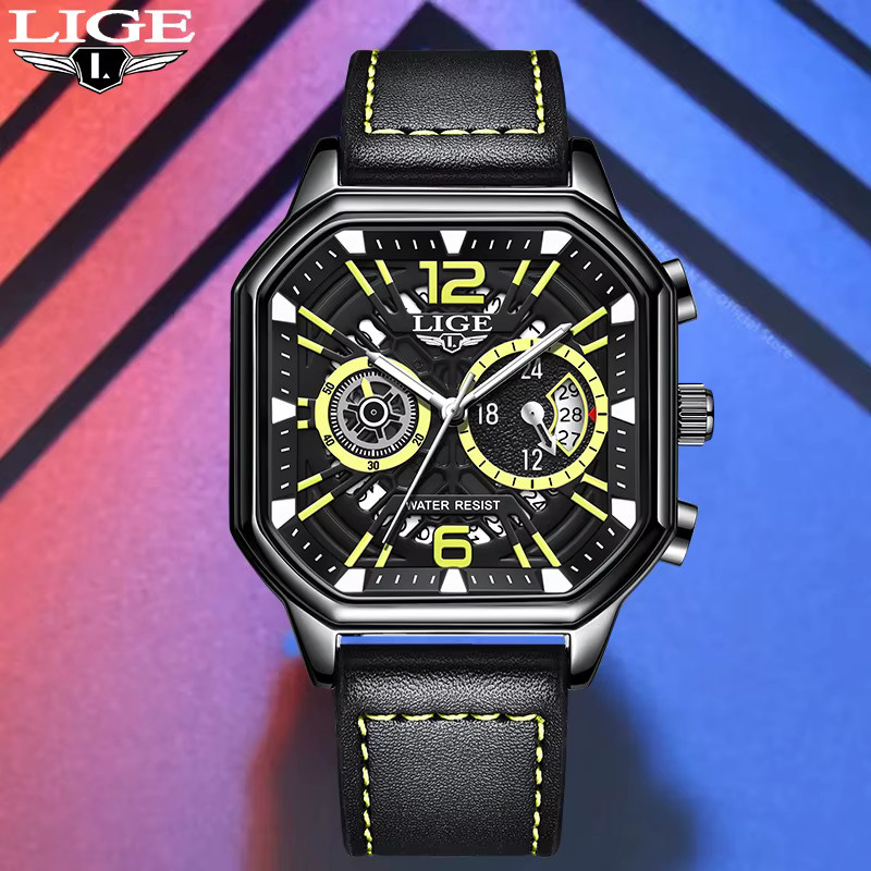 LIGE Armbanduhr Quarz, Lederarmband, Schwarz, Herren - Bild 2