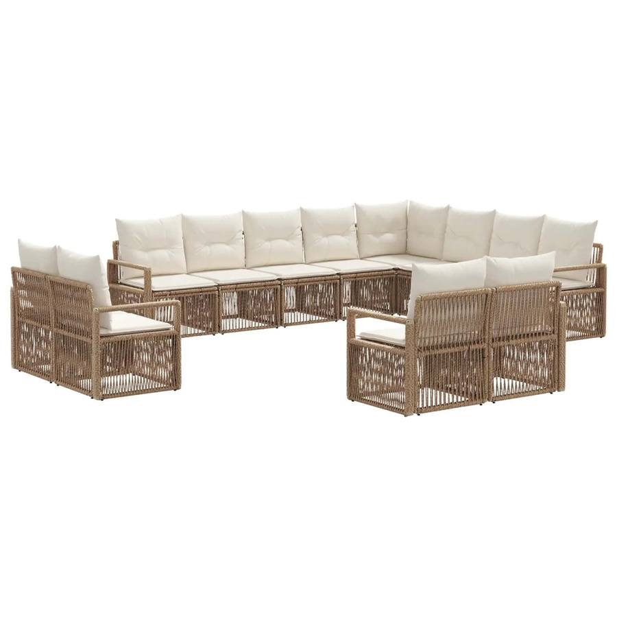 vidaXL Gartensofa-Set 12-tlg. in U-Form aus Poly-Rattan und pulverbeschichtetem Stahl, Beige - Bild 2