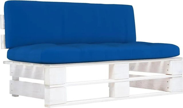 vidaXL Outdoor-Mittelsofa aus imprägniertem Kiefernholz mit Polstern in Weiß und Blau - Bild 1