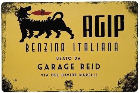 AGIP Metallschild im Vintage-Stil Benzina Italiana in Gelb zur Dekoration für deine Männerhöhle - Bild 1