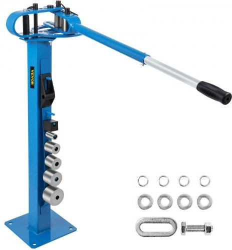 VEVOR Rohrbiegemaschine Set mit Teleskopgriff und 7 Formen für Stahl, Eisen, Messing und Kupfer, Bodenstehend, Blau/Stahl - Bild 1