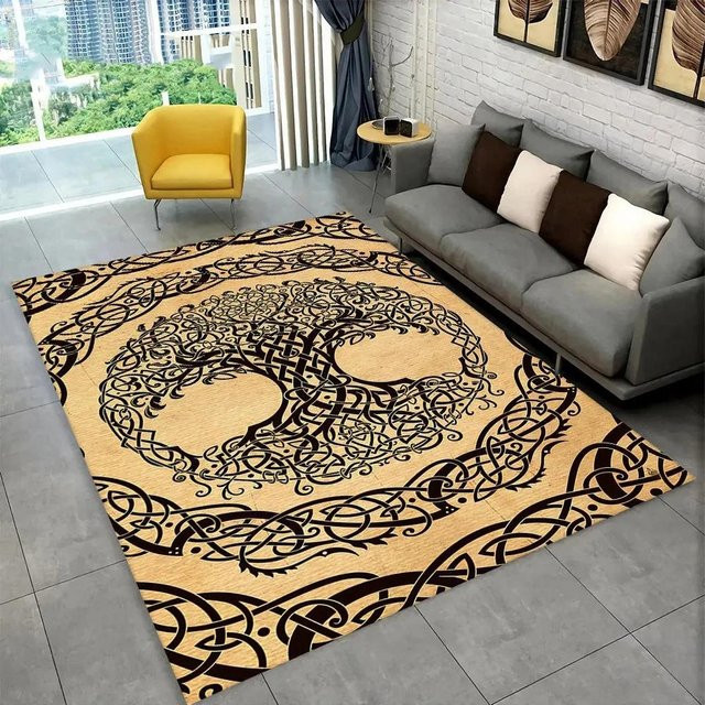 Rutschfester Teppich Karpetti mit nordischer Wikinger-Mythologie in Beige, B/H: 60 x 40 cm - Bild 1
