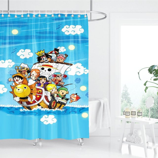 One Piece Anime Duschvorhang aus Polyester, Mehrfarbig, Breite: 90 cm, Höhe: 180 cm - Bild 1