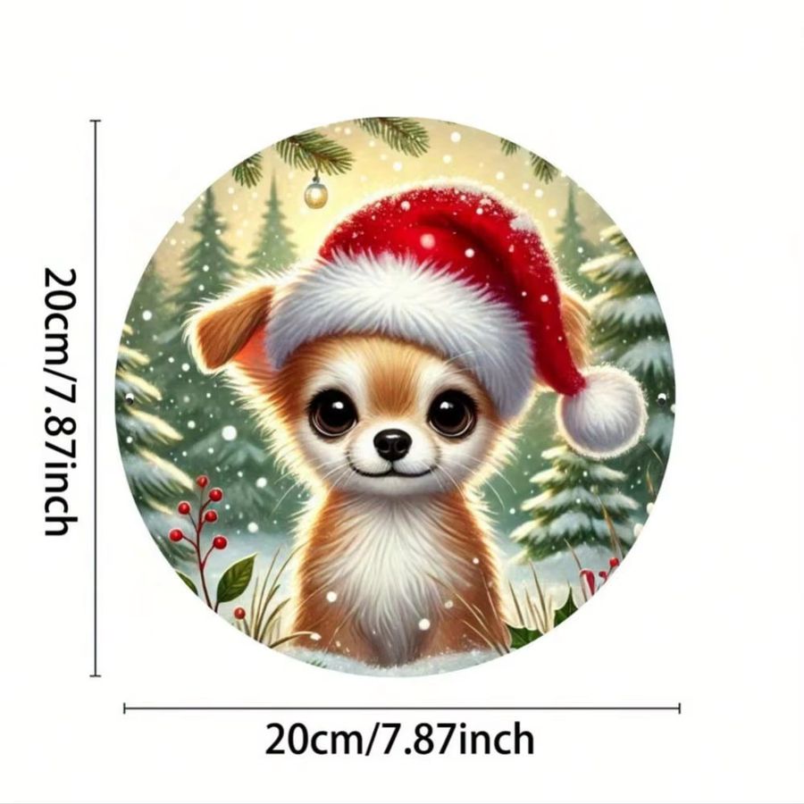 HELLOYOUNG Weihnachts-Chihuahua-Hundeschild aus Metall, runde Wanddekoration in Mehrfarbig, Durchmesser: 19,81 cm - Bild 2