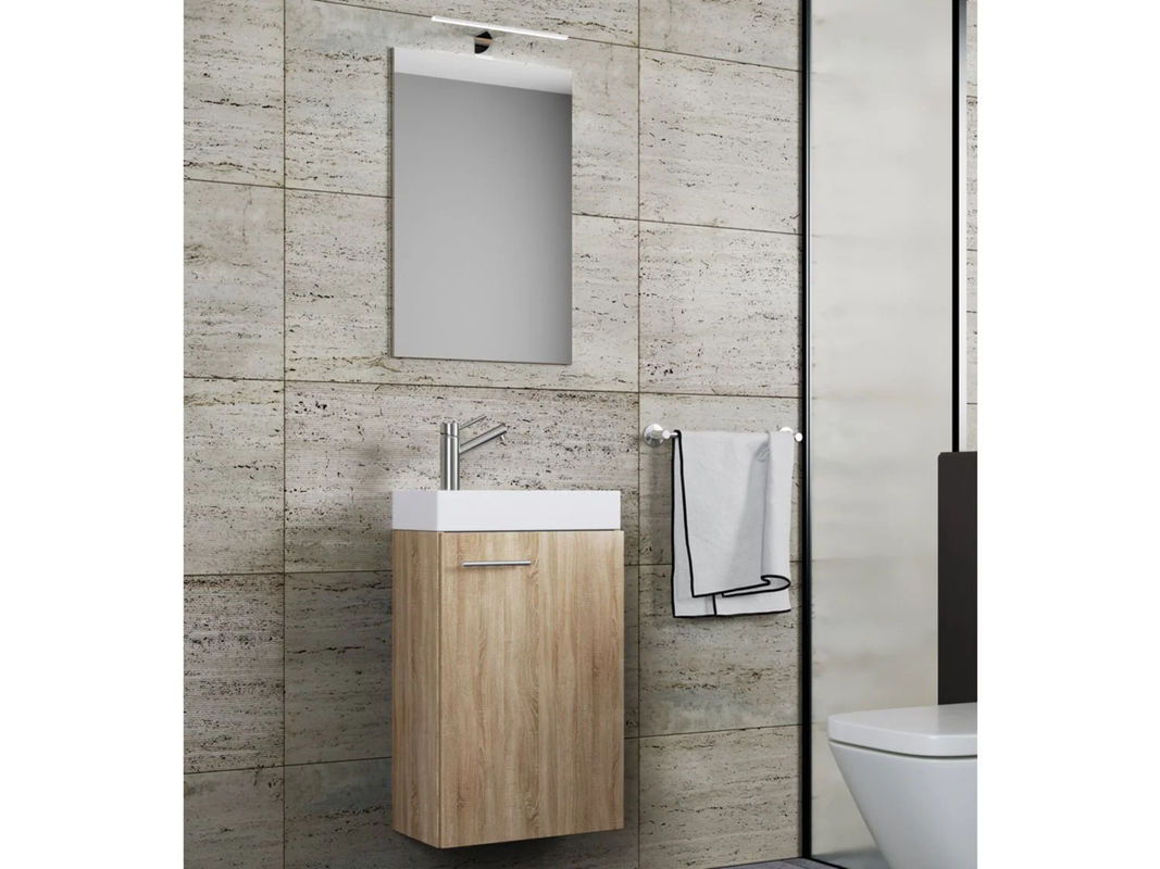 VCM Badmöbel Set Slito 3-tlg. in Sonoma-Eiche mit Waschbecken, Spiegelschrank und Unterschrank, B/H/T: 41 x 130 x 22 cm - Bild 3