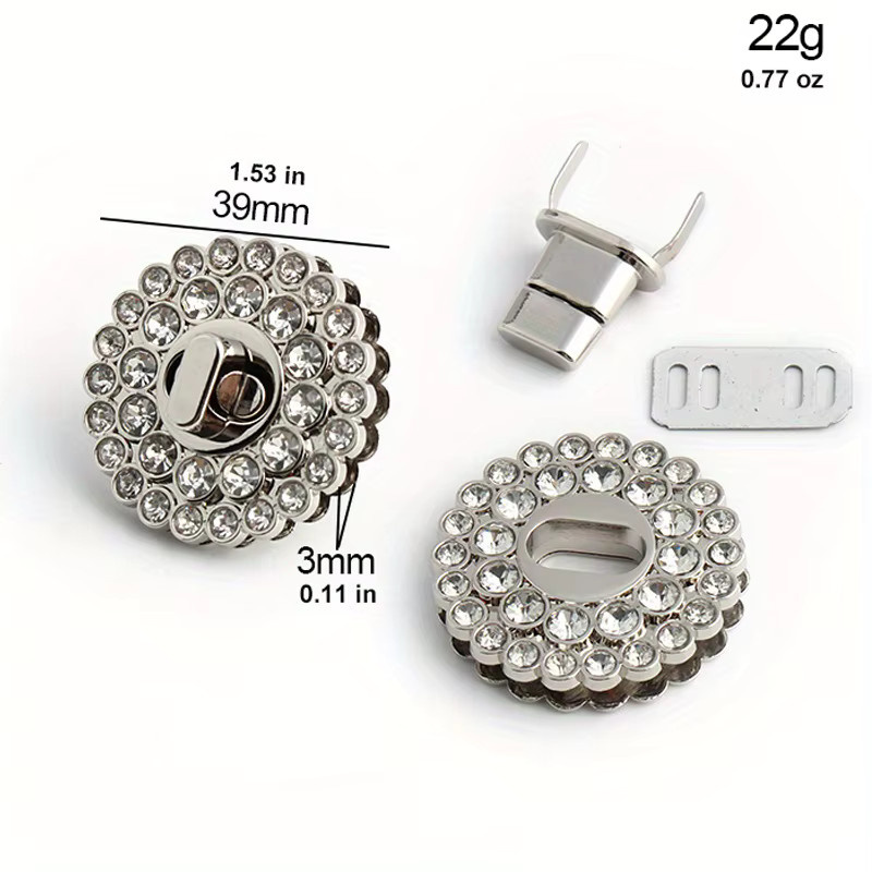 Runder dekorativer Diamant Drehverschluss in Gold aus Metall für DIY Taschen und Geldbörsen, Durchmesser: 3,9 cm - Bild 2