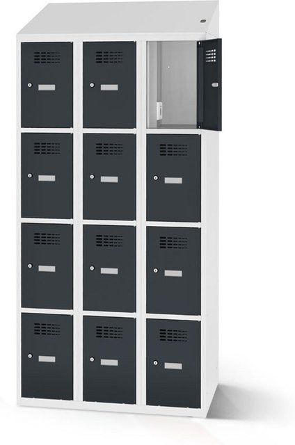 rotstahl Fächerschrank mit Ladefunktion und 12 Fächern (3x4), Korpus lichtgrau und Front anthrazit, B: 120 cm, H: 200 cm - Bild 1