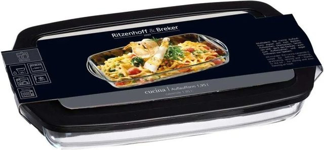 Ritzenhoff & Breker Cucina Auflaufform aus Glas mit Frischhaltedeckel, rechteckig, transparent, 1,95 l - Bild 1