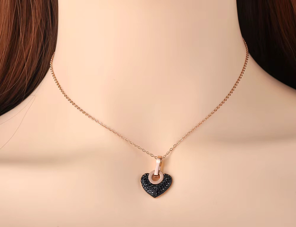 Lokaer Trendy Halskette Edelstahl, Herz, Schwarz, Kristall, Damen - Bild 2