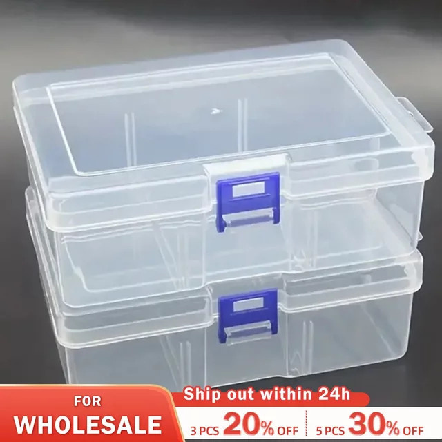 Transparente Kunststoff-Aufbewahrungsboxen in Blau für Schmuck, Hardware und Bastelzubehör, B/T/H: 16,4 x 6,0 x 16,4 cm - Bild 1