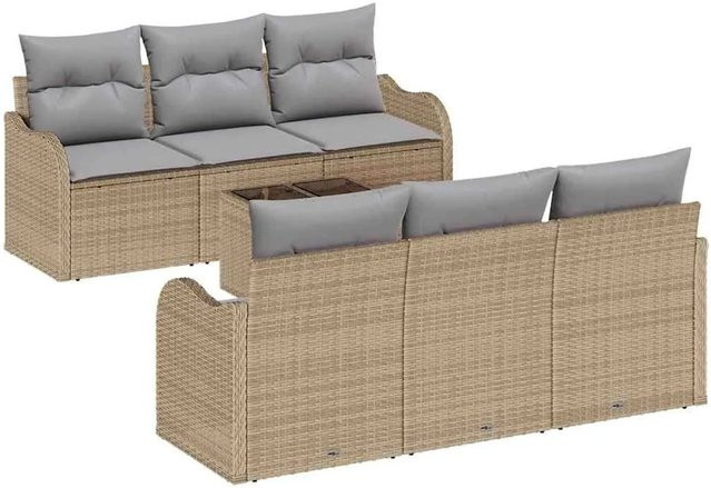 vidaXL Garten-Sofa-Set 7-teilig mit Kissen und integriertem Stauraum in Beige und Grau - Bild 1