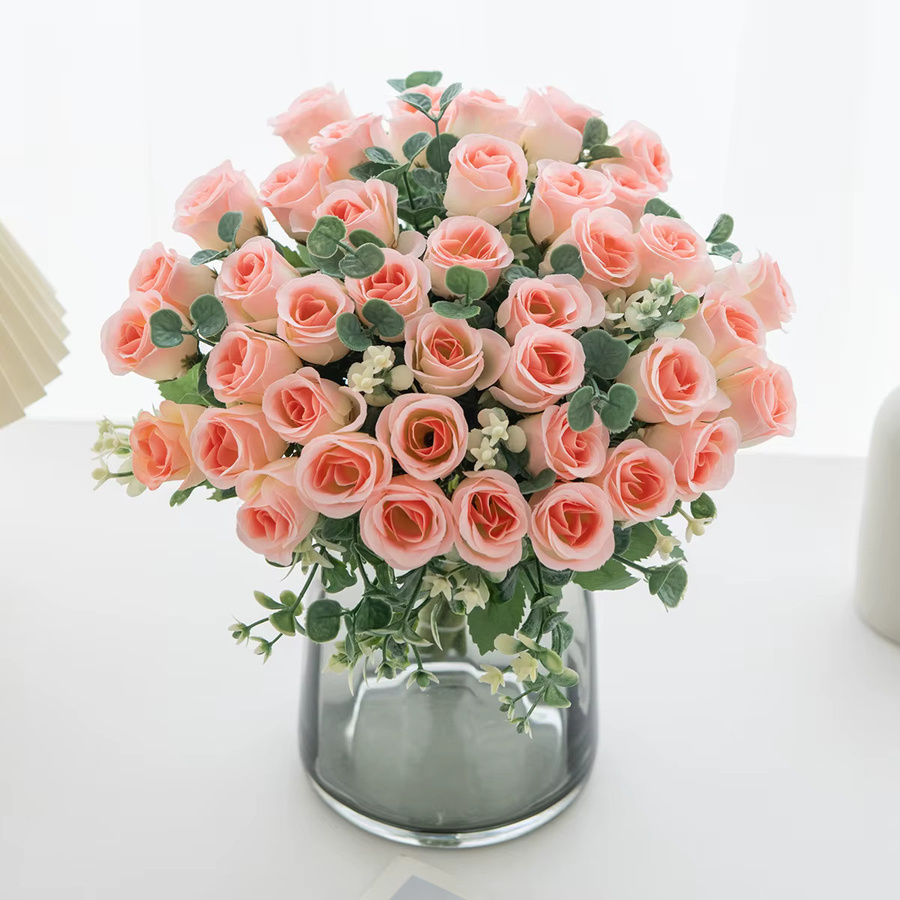 XIAOYINMO Künstliche Seidenrosen mit zehn Blütenköpfen in Orange und Pink für Hochzeit und Dekoration - Bild 1
