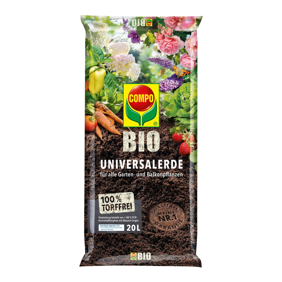 Compo Bio Universal-Erde torffrei mit organischen Inhaltsstoffen für Zierpflanzen, Kräuter, Obst und Gemüse, 20 kg - Bild 2