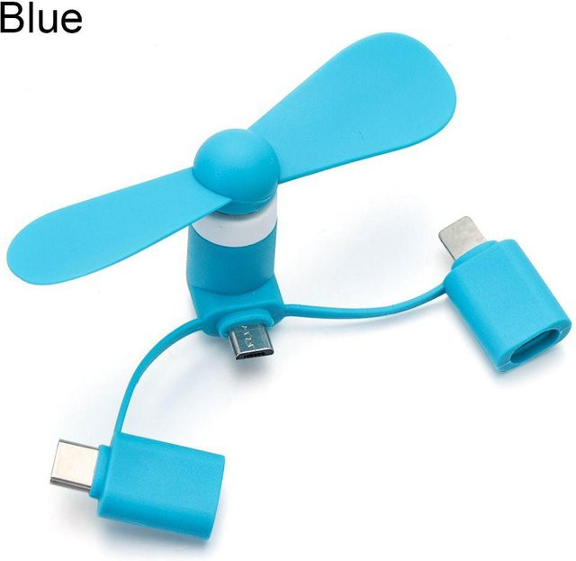 EPwagoodw 3-in-1 Mini-Handy-Lüfter für iPhone und Android mit USB-C Anschluss, Blau - Bild 1