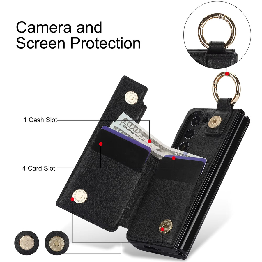 Ring Pu Leder Handyhülle für Samsung Galaxy Z Fold 5 4 3 5G mit Stifthalter und Kartenfach in Schwarz oder Braun - Bild 5