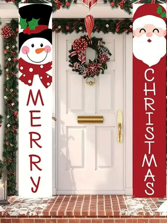 VIKAMA Weihnachts-Winterbanner mit Schneemann als Willkommensflagge für Innen- und Außenbereiche, Mehrfarbig, B/H: 30 x 180 cm - Bild 5