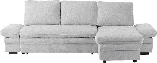 Vente-unique Schlafsofa Siviara in Lichtgrau mit L-Form und ausziehbarer Schublade aus Chenille-Stoff, Breite: 258 cm - Bild 1