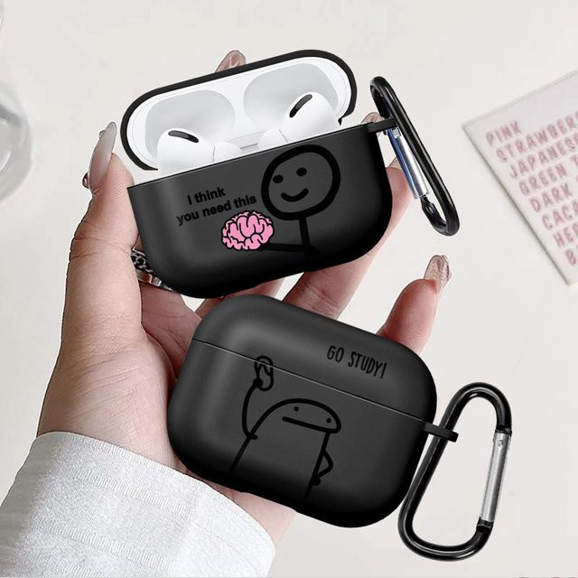 Schutzhülle für Apple AirPods Pro 1, 2 und 3 mit Cartoon Stick Figure Art Design in Schwarz - Bild 1