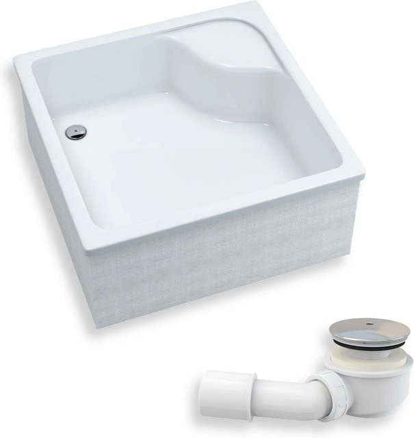 KOLMAN Duschwanne quadratisch Weiß mit Wannenträger und Anti-Slip-Funktion B/B/H: 90 x 90 x 4,1 cm - Bild 1