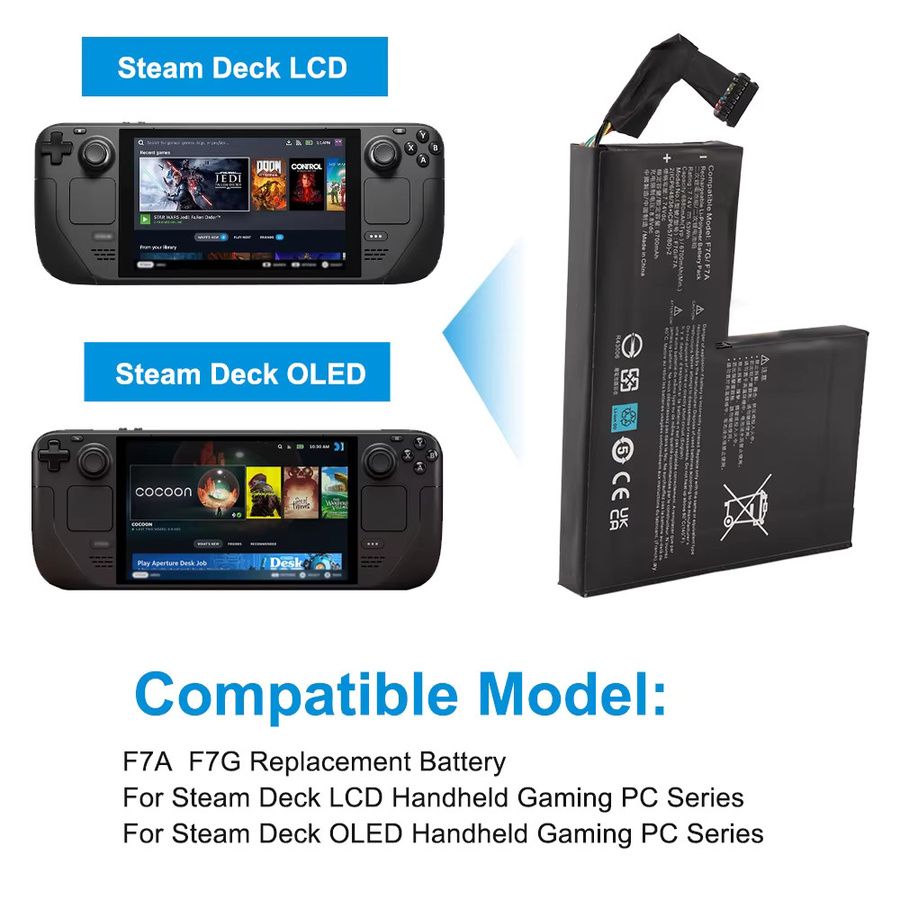 KingSener Ersatzakku F7A F7G für Steam Deck LCD und OLED Handheld Gamepad Controller, 7,74V 53Wh, Schwarz - Bild 5