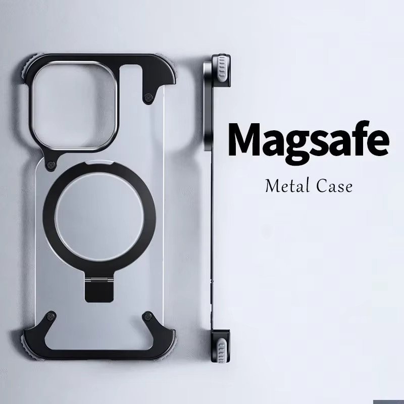 Dolob Magnetische Handyhülle aus Aluminiumlegierung für iPhone 13, 14, 15 Pro und 15 Pro Max in Schwarz mit mattierter Rückseite und Metalllinsenschutz - Bild 5