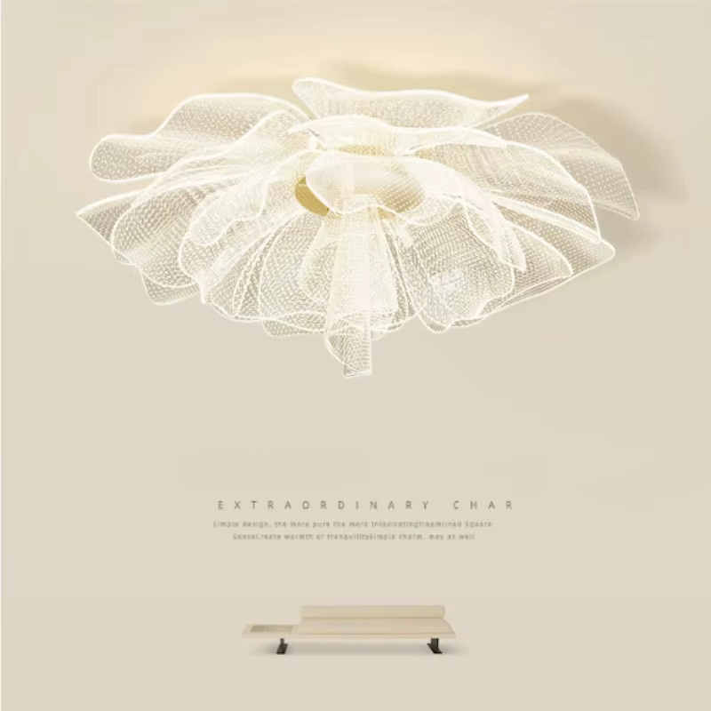 TAONUANSHU Moderne LED-Pendelleuchte in Blumenform, minimalistische Deckenleuchte aus Acryl und Metall in Weiß mit Gold/Messing, warmweißes Licht für deine Küche - Bild 2