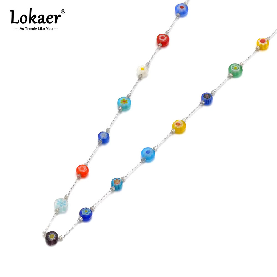 Lokaer Halskette, bunte Glasperlen, Edelstahl, Damen - Bild 2