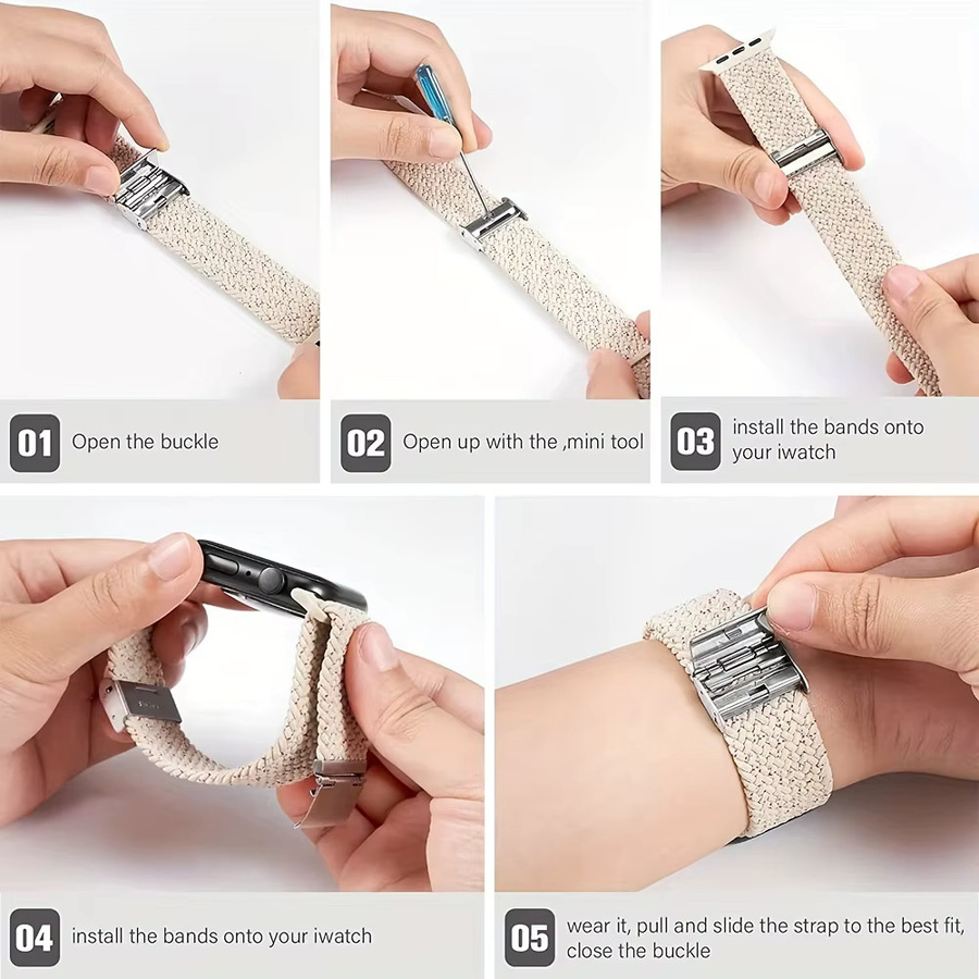 Geflochtenes Armband für Apple Watch, Textil/NATO, Bunt, Unisex - Bild 6