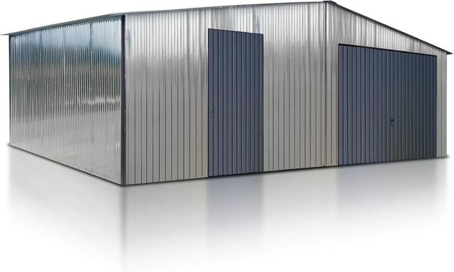 Liderstal Einzelgarage Basic aus verzinktem Trapezprofilblech mit Satteldach und Schwingtor, Farbe: Graphit, B: 700 cm, T: 500 cm, H: 270 cm - Bild 1