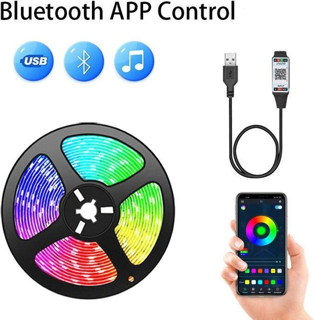 RGB LED Streifen 5050 mit Fernbedienung und USB-Anschluss, 5m Mehrfarbig für Dekoration und Party - Bild 1