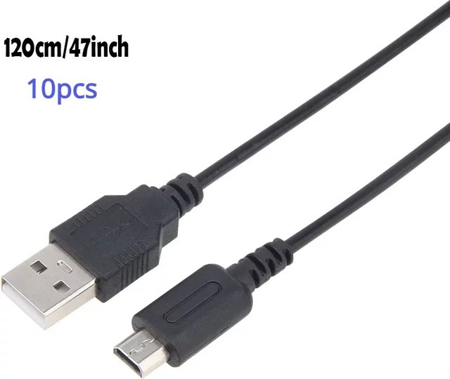 10er Set USB-Ladekabel für Nintendo DS Lite, DSL und NDSL in Schwarz, Länge: 1,2 m - Bild 1