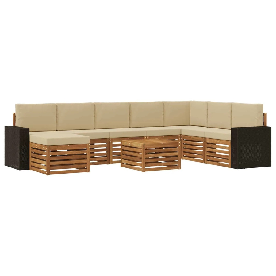 vidaXL Outdoor-Sofagarnitur aus massivem Akazienholz mit 9 Kissen in Natur und Beige - Bild 2