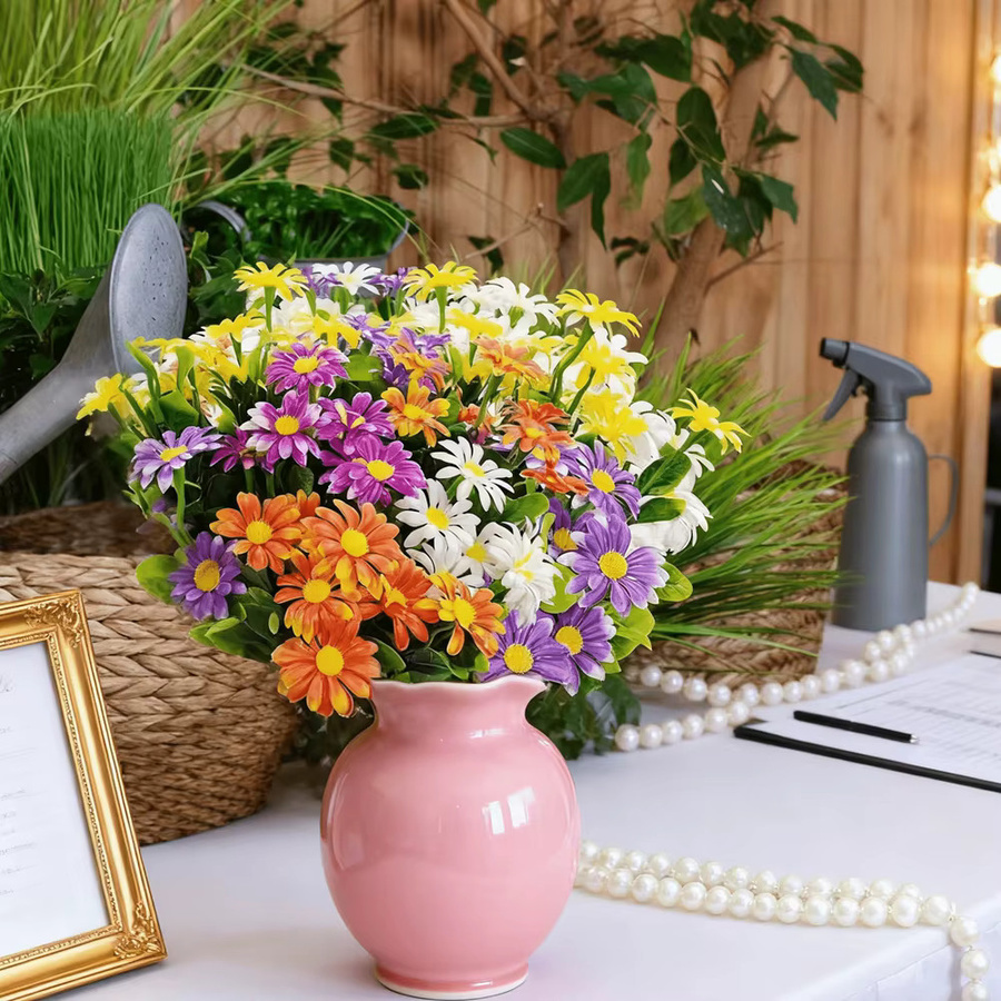 Künstliche Gänseblümchen aus Seide in Beige und Multicolour für Tischdekoration und DIY-Projekte - Bild 3