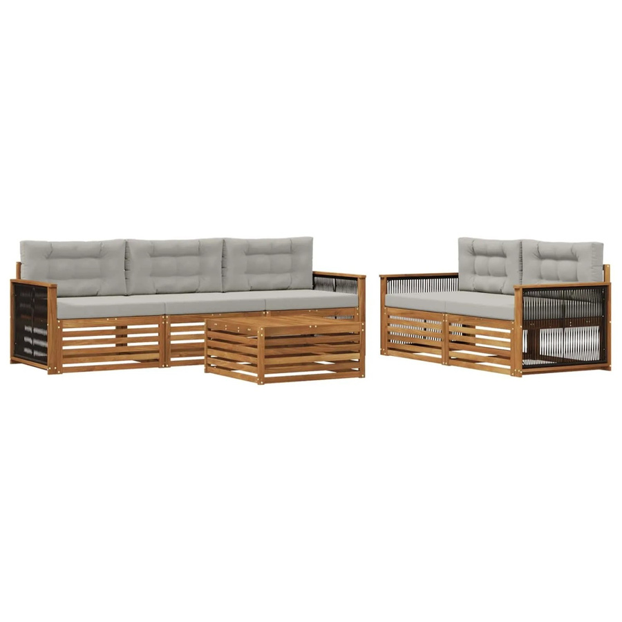 vidaXL Outdoor-Sofagarnitur aus Akazienholz mit 6-teiligem Set und Kissen in Grau und Natur - Bild 2