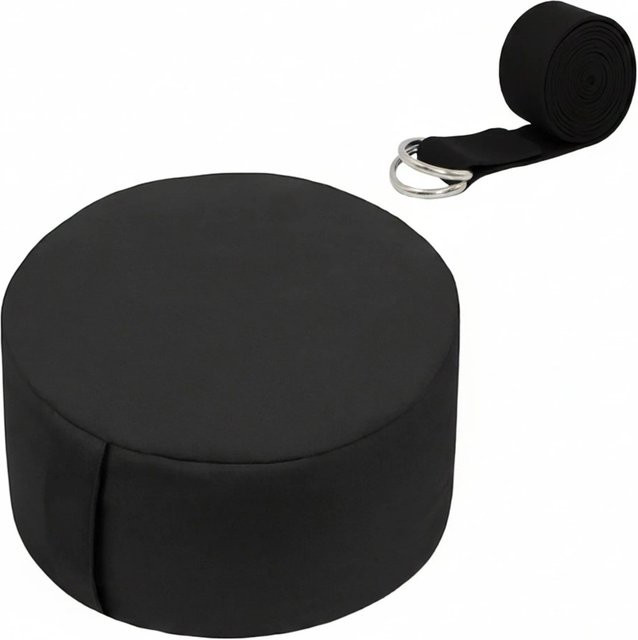 Relaxdays Meditationskissen Set mit Buchweizen und Yogagurt, Schwarz, H x B x T: 13 x 33 x 13 cm - Bild 1