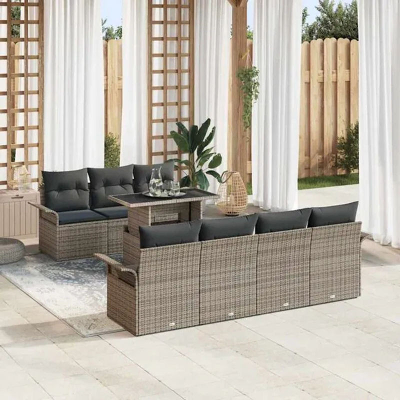 Vidaxl Garten-Sofa-Set aus Poly-Rattan mit 8 Kissen in Grau - Bild 1