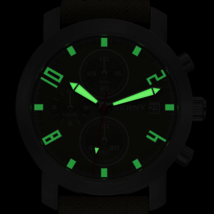 BERNY Chronograph, Quarz, Edelstahl, Silber, Textil/NATO, Herren - Bild 3