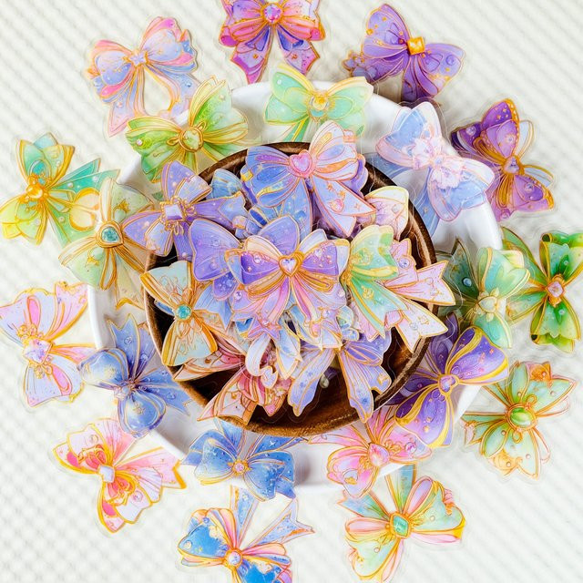 56-teiliges Set transparente PET-Aufkleber mit schillerndem Schleifen-Design von YourLife Store, wasserfest und kreativ - Bild 1
