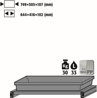 asecos Tablarauszug Abz für Chemikalienschränke CS und CX Serie, Stahlblech und Polypropylen, lichtgrau, B: 74,9 cm, T: 50,5 cm, H: 10,7 cm - Bild 1