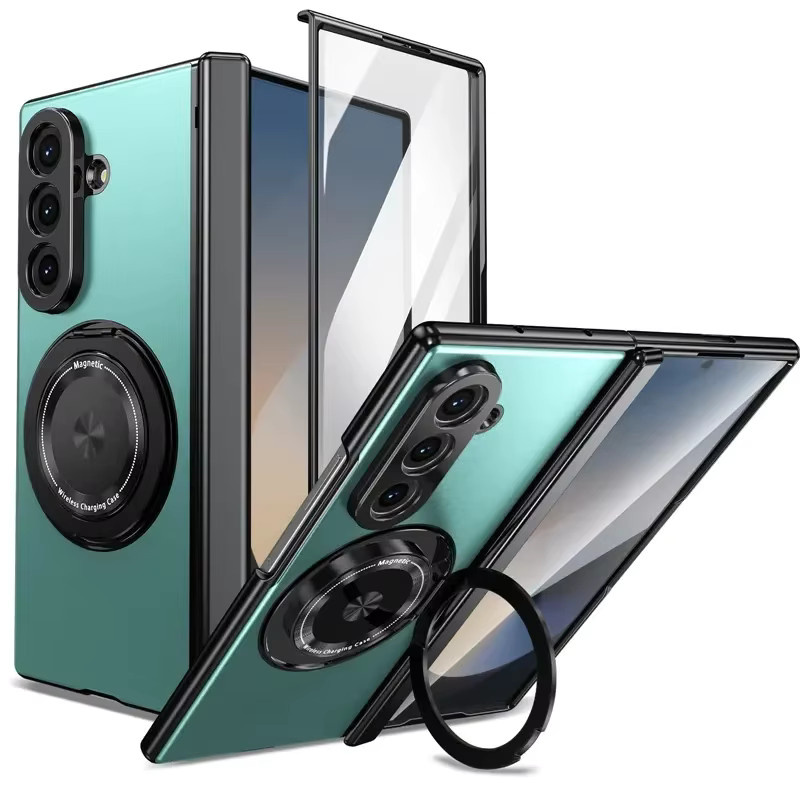 Luxuriöse High-End Schutzhülle mit Beschichtungsrahmen und magnetischem Rind-Standplatz für Samsung Galaxy Z Fold 7, 6, 5, 4 mit Glasbildschirm und integrierter Anti-Drop-Abdeckung in Blau oder Grün - Bild 2